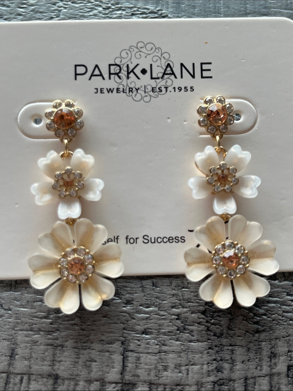 Park Lane Cream Floral Drop Earrings with Champagne Accents